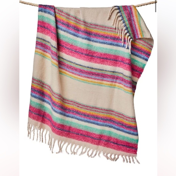 Free People Other - Free People Skye Stripe Fringe Throw Blanket Multicolor 60x51 NWT Cozy Boho